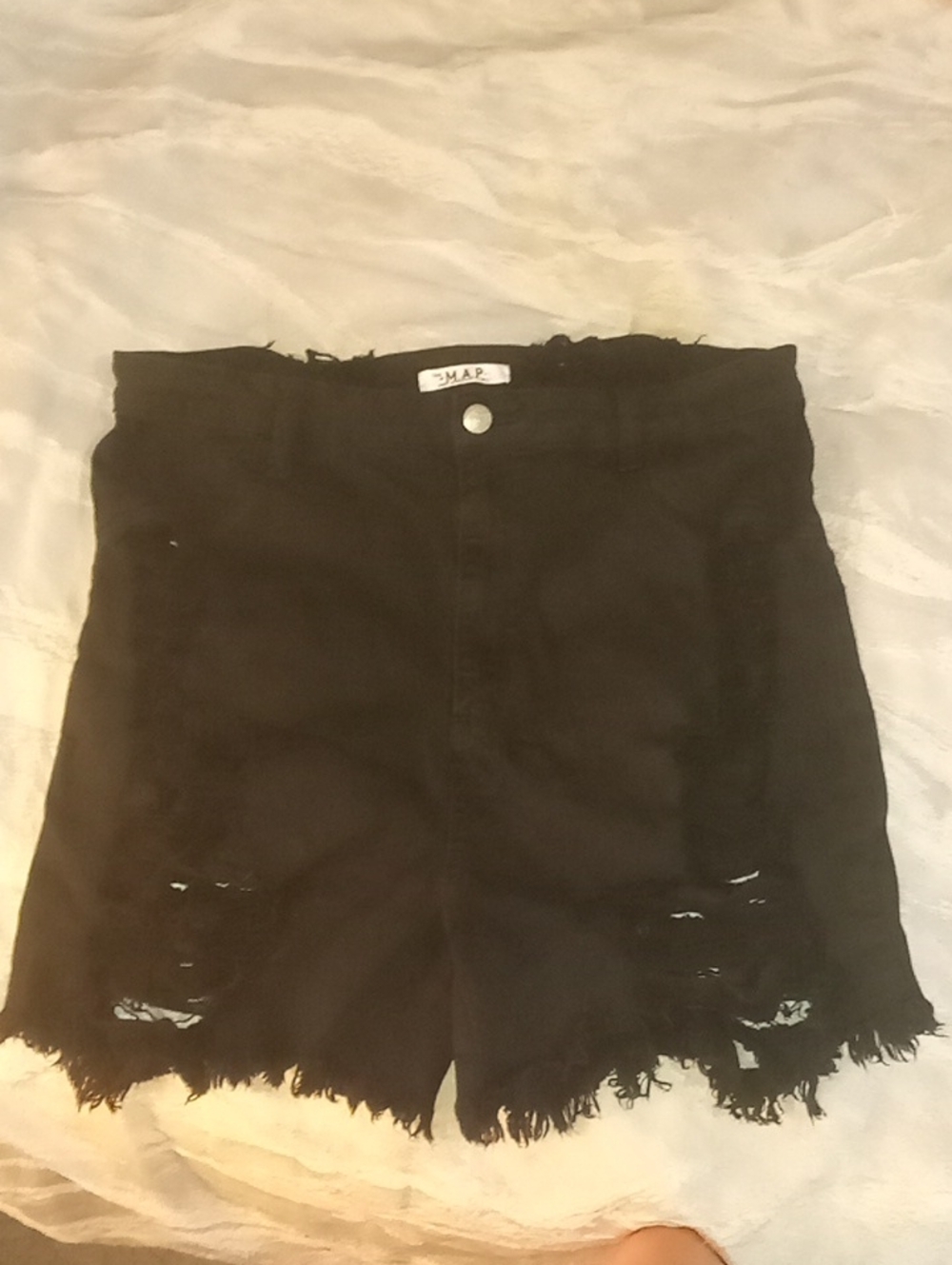 The M.A.P.Black High-Waist Distressed Denim Shorts